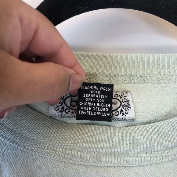 Vintage 90s Bon Jour Paris Crewneck Sweatshirt Cropped Light Green Oversized M/L - Picture 8 of 8